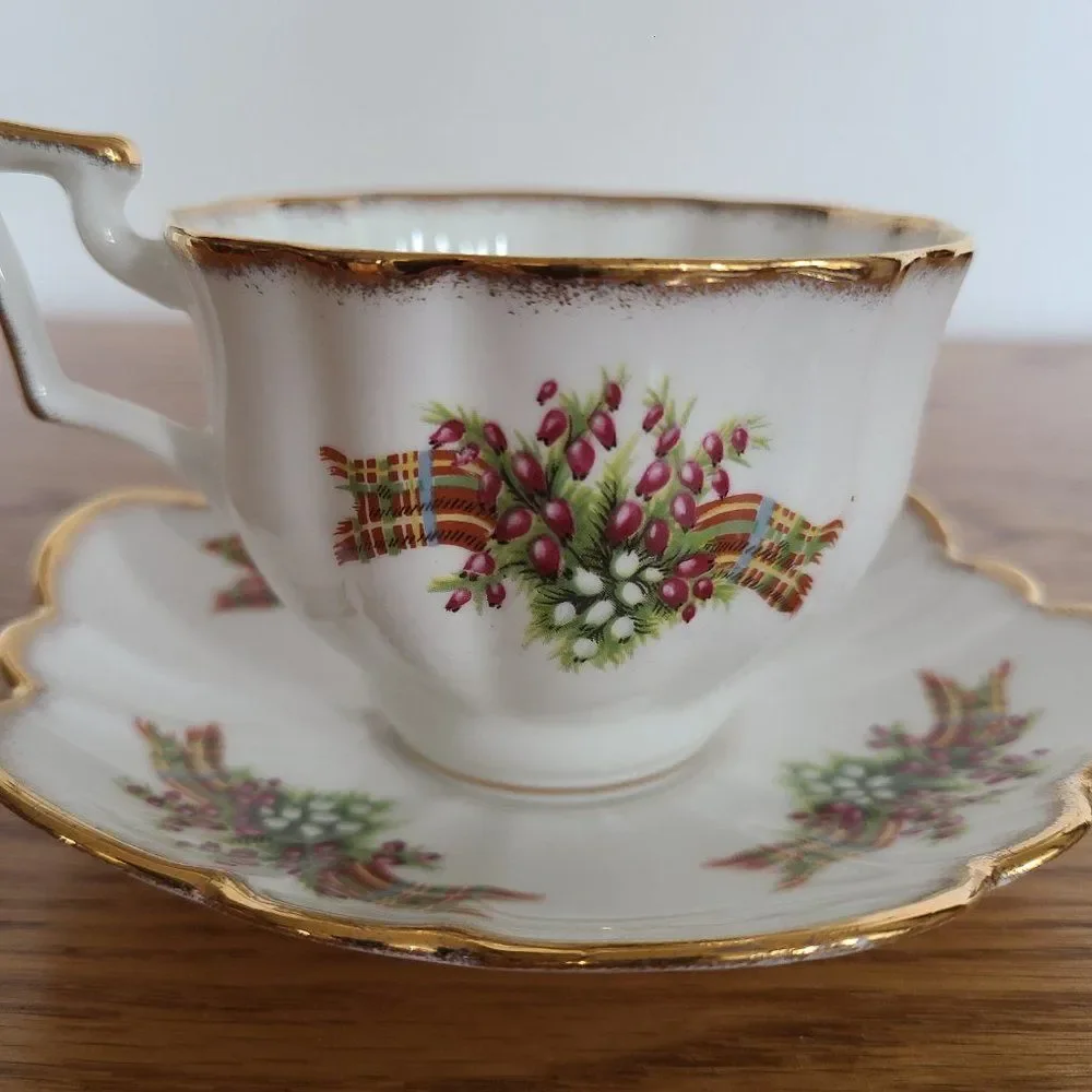 Vintage Salisbury Floral Tartan Teacup and Saucer Bone China England Coffee Tea